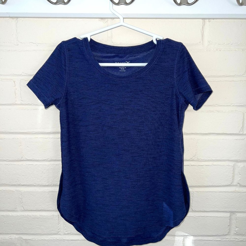 Girls Old Navy Breathe ON Active Tulip Hem Navy T Shirt
